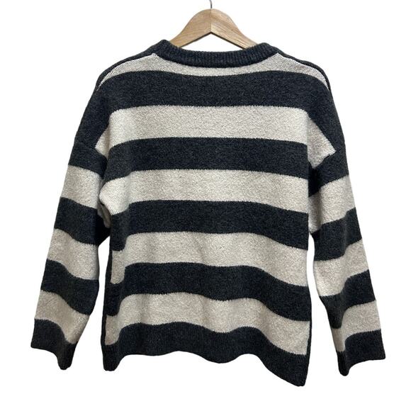 Knit Teddybear 3D Sweater O/S Pullover Striped Gray Cream Fuzzy Cozy Whimsygoth - Picture 3 of 6